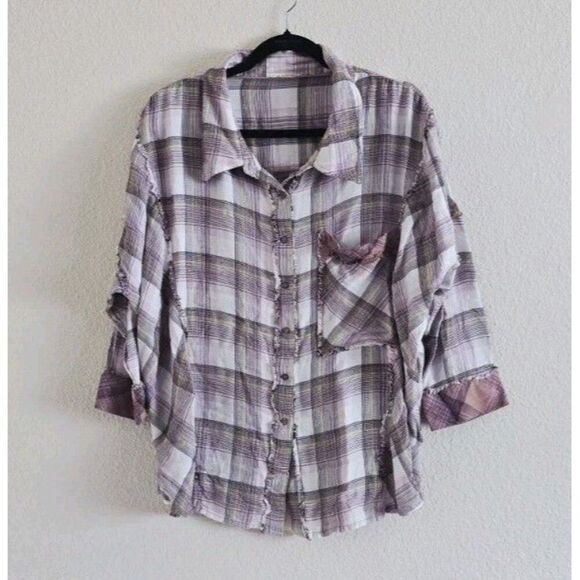 Free People Intimately Fallin For Flannel Sleep Shirt Top XS Women's Oversized - Picture 2 of 7